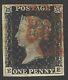 Uk Penny Black Stamp 1840 Sc #1 Plate 1-b Red Maltese Cross Nice Margins E/e