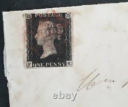 VERY RARE 1841 Great Britain Folded Letter ties Penny Black stamp Plate 9