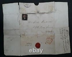 VERY RARE 1841 Great Britain Folded Letter ties Penny Black stamp Plate 9
