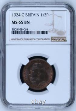 W Great Britain 1924 1/2 Penny NGC MS 65 BN, 2805109068