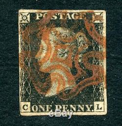 Weeda GB 1 Penny Black, RARE double-lined Stonehaven red Maltese Cross cancel