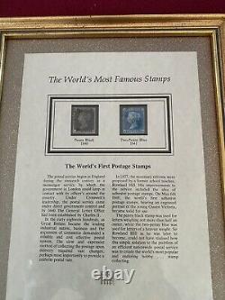 Worlds Most Famous Stamps Genuine Penny Black 1840 Two Penny Blue 1841 Framed