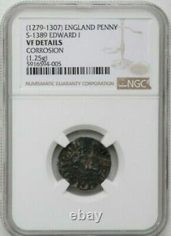 1279-1307 Grande-bretagne Argent Penny Edward I Ngc Vf Détails