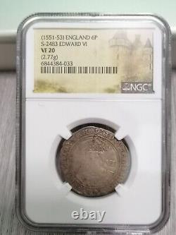 1551-53 Grande-Bretagne Angleterre Edward VI S 2483 sixpence 6d 6 Penny pièce NGC VF20