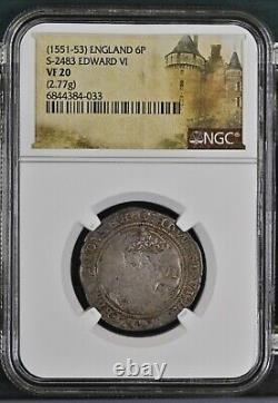 1551-53 Grande-Bretagne Angleterre Edward VI S 2483 sixpence 6d 6 Penny pièce NGC VF20