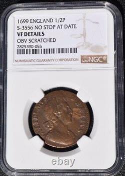 1699 Grande-bretagne 1/2 Penny, Angleterre, Ngc Vf Details Scratch, S-3556