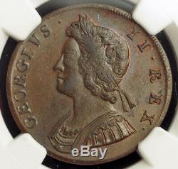 1729, La Grande-bretagne, George Ii. Superbe Copper Penny Coin. Pop 1/8. Ngc Ms62