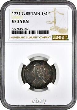 1731 Grande-Bretagne Farthing (1/4P) Très Beau Brun NGC VF35 BN