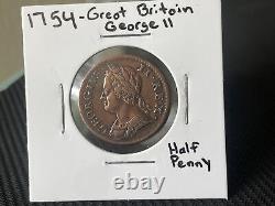 1754 Farthing Grande-Bretagne George II PLUS DE 200 ans! En condition AU