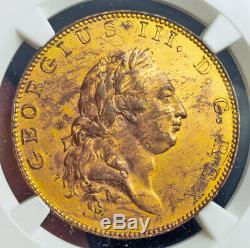 1788, La Grande-bretagne, George Iii. Preuve Gilt Motif Cuivre ½ Penny Coin. Ngc Au +