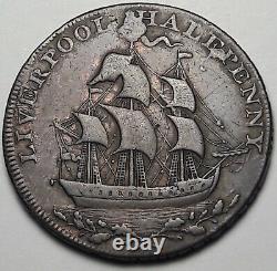 1791-1793 Grande-bretagne Demi-penny Rare Erreur Mule Token Liverpool / Bishop (dr)