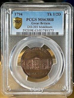 1794 Grande-Bretagne DH-393 Middlesex 1/2 Penny Condor Token PCGS MS63 RB