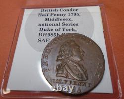 1795 Demi-penny britannique Conder Série nationale du Middlesex Duc d'York DH985b