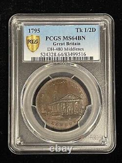 1795 Grande-bretagne Dh-480 Middlesex 1/2 Penny Conder Token Pcgs Ms64bn