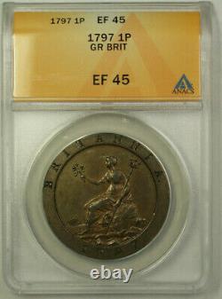 1797 Grande-bretagne 1 Penny Coin King George III Anacs Ef 45