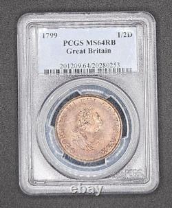 1799 Grande-Bretagne Demi-penny (1/2D) PCGS MS64RB Belle pièce