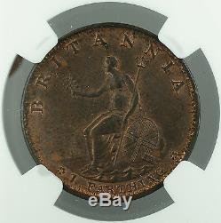 1799 Grande-bretagne 1/4 Penny Farthing Copper Coin George III Red Brown Ms-63 Akr