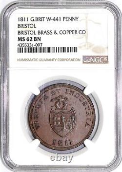 1811 1c Grande-bretagne W-441 Bristol Brass And Copper Co Penny Ngc Ms 62