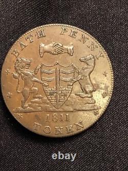 1811 Grande-Bretagne bain penny en cuivre Whitchurch & Dore. Une note d'une livre Ch High Gr.