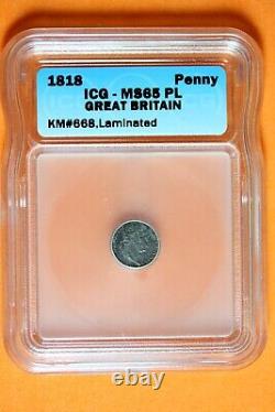 1818 ICG MS65 PL Grande-Bretagne Penny en argent #B6740