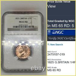 1825 Grande-bretagne 1/4 P Pence Farthing Copper Coin Ms-65-rd Very Rare