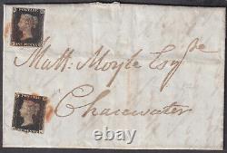1840 1d+1d Penny Blacks, Entire, Truro Chacewater, Cornwalltied Red MX 3m+& 2m+
