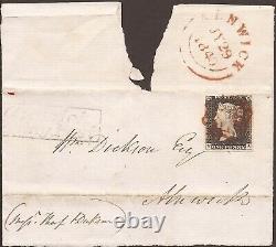 1840 1d Noir Na Sur Emballage, Alnwick Penny Post, Red Mc, Plaque 3, 3mgn, Gu, Cv=£900