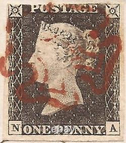 1840 1d Noir Na Sur Emballage, Alnwick Penny Post, Red Mc, Plaque 3, 3mgn, Gu, Cv=£900