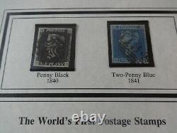 1840 1d Penny Black + 1841 2d Penny Blue Stamps Folder Coa Worlds Most Famous