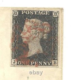 1840 British Penny Black, 19 Août, Plaque Jb, Avec MX Rouge Clair Vif