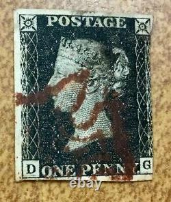 1840 Grande-bretagne # 1 Penny Noir Dans Une Ligne De Dossier D'affichage À Travers D-g