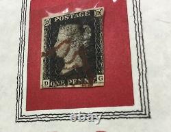 1840 Grande-bretagne # 1 Penny Noir Dans Une Ligne De Dossier D'affichage À Travers D-g