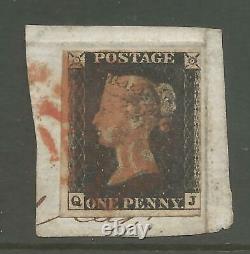 1840 Penny Black (qj) Utilise Sur Piece Annulée Par Red Cross Voir Scans