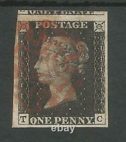 1840 Penny Black (tc) Assiette 8 Fine Utilisée 4 Grandes Marges Énormes Beau Timbre