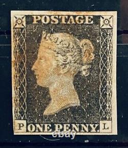 1840 Penny Noir 1d Noir Rouge Plaque MX 2, 4 Marges Lettering Pl