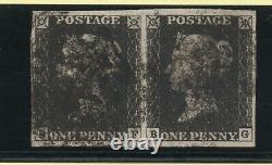 1840 Penny Noir Sg 1 Plaque 4 Dans Une Paire (bf& Bg) 4 Marge Et Noir Bouché M X