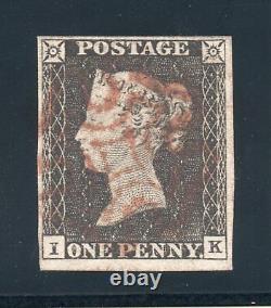 1840 Penny Noir Sg 2 Plaque 1a (i K) 4 Marges Et La Lumière Rouge Croix De Malte Pmk