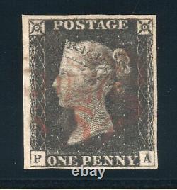 1840 Penny Noir Sg 2 Plaque 1b (p A) 4 Marges Dot En Carré P Variété