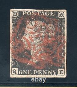 1840 Penny Noir Sg 2 Plaque 1b (q E) 4 Bonnes Marges Et Croix Maltaise Pmk Rouge