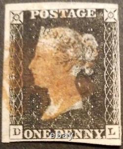 1840 Qv Sg2 1d Penny Noir As56 Plaque 1b 4 Marges Rouge MX CV Utilisé £375