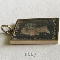 1840 Rare Penny Black Stamp 9ct Or Boîtier Collector Stamp Book Pendant Charm