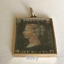 1840 Rare Penny Black Stamp 9ct Or Boîtier Collector Stamp Book Pendant Charm