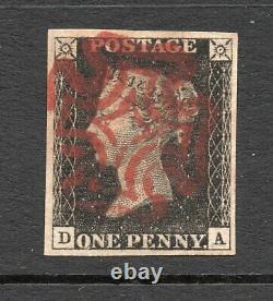1840 Sg 2 Spec As49 Penny Plaque Noire 8 (d A) 4 Croix Rouge De La Marge Maltaise Pmk