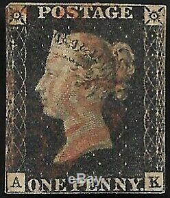 1840 Sg2 1d Penny Black 3 Marges Plate 10 Rare Red MX Très Fine CV Occasion £ 1500