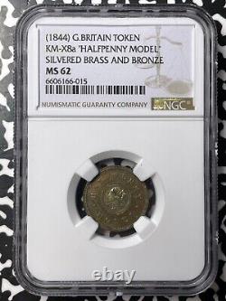 (1844) G. B. Victoria Modèle 1/2 Penny Jeton NGC MS62 Lot#G7770 KM#X8a