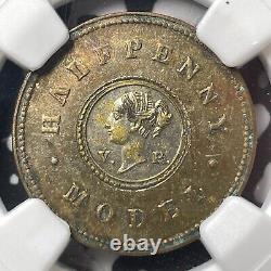 (1844) G. B. Victoria Modèle 1/2 Penny Jeton NGC MS62 Lot#G7770 KM#X8a