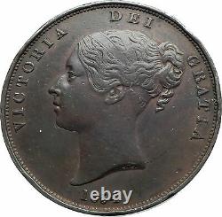 1854 Royaume-uni Grande-bretagne Royaume-uni Queen Victoria Penny Antique Coin I78583