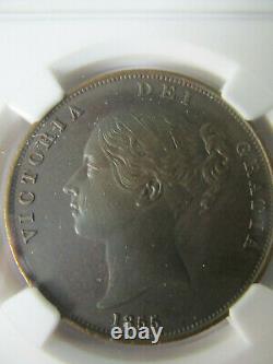 1855 Grande-bretagne Penny, Plain Trident, Km 739, Ngc, Unc Détails Nettoyés