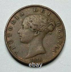 1858 Grande-bretagne 1/2 Penny Victoria Ef Coin