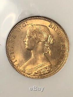 1860 Grande-bretagne 1 / Penny Copper Coin 2p Ngc Mme 66 Red Brown 1 Rb Dans Pop